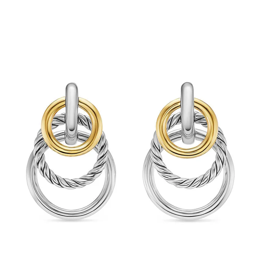 DY Mercer Triple Ring Drop Earrings in Sterling Silver with 18K Yellow Gold, 35.6mm