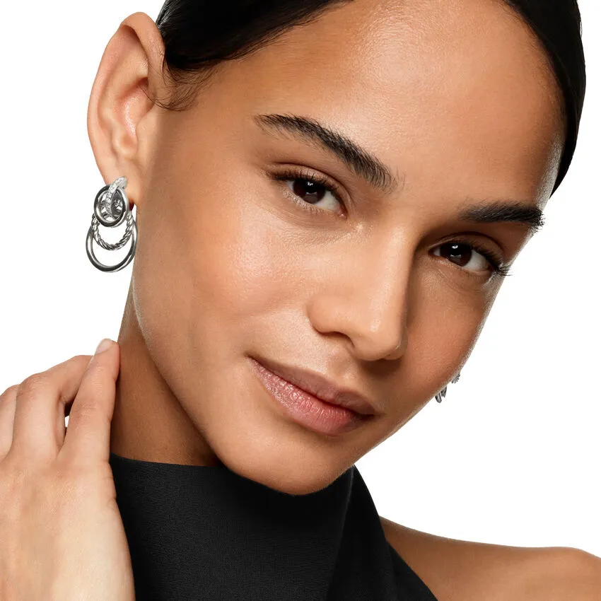 DY Mercer Triple Ring Drop Earrings in Sterling Silver with Diamonds, 35.6mm