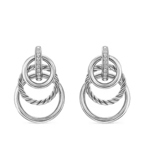 DY Mercer Triple Ring Drop Earrings in Sterling Silver with Diamonds, 35.6mm