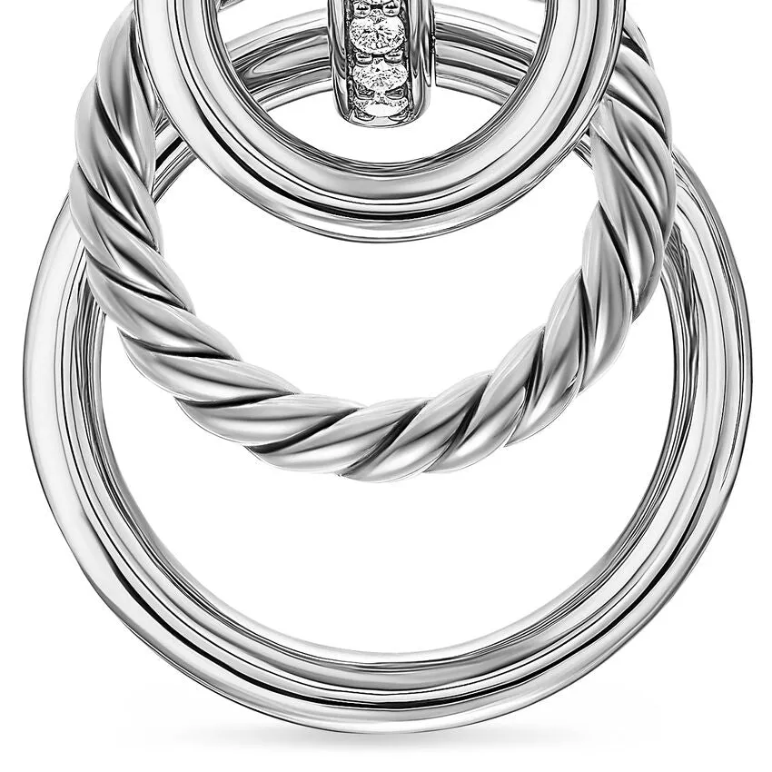 DY Mercer Triple Ring Drop Earrings in Sterling Silver with Diamonds, 35.6mm