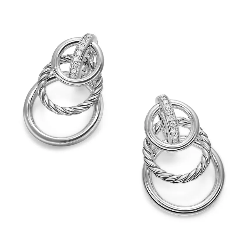 DY Mercer Triple Ring Drop Earrings in Sterling Silver with Diamonds, 35.6mm