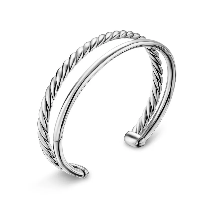 DY Mercer Two Row Cuff Bracelet in Sterling Silver, 8mm, Size Large