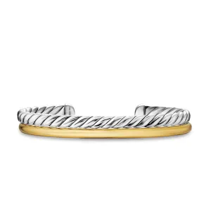 DY Mercer Two Row Cuff Bracelet in Sterling Silver with 18K Yellow Gold, 8mm, Size Small