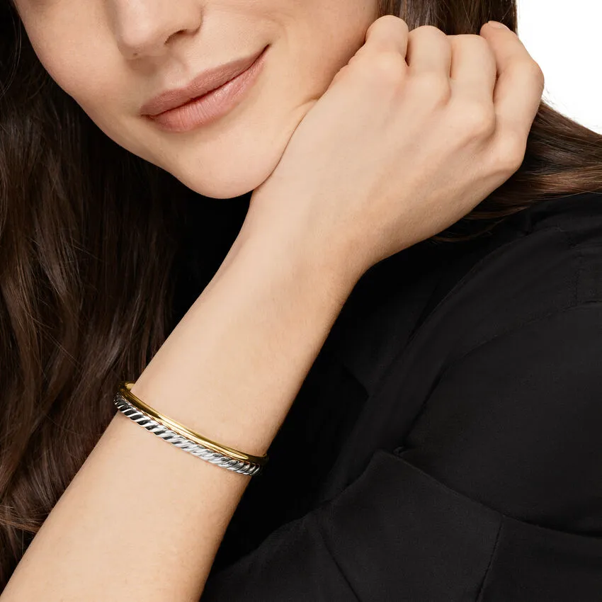 DY Mercer Two Row Cuff Bracelet in Sterling Silver with 18K Yellow Gold, 8mm, Size Small