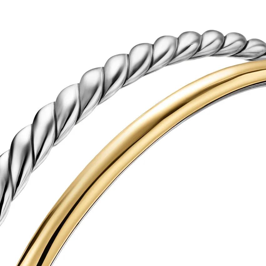 DY Mercer Two Row Cuff Bracelet in Sterling Silver with 18K Yellow Gold, 8mm, Size Small