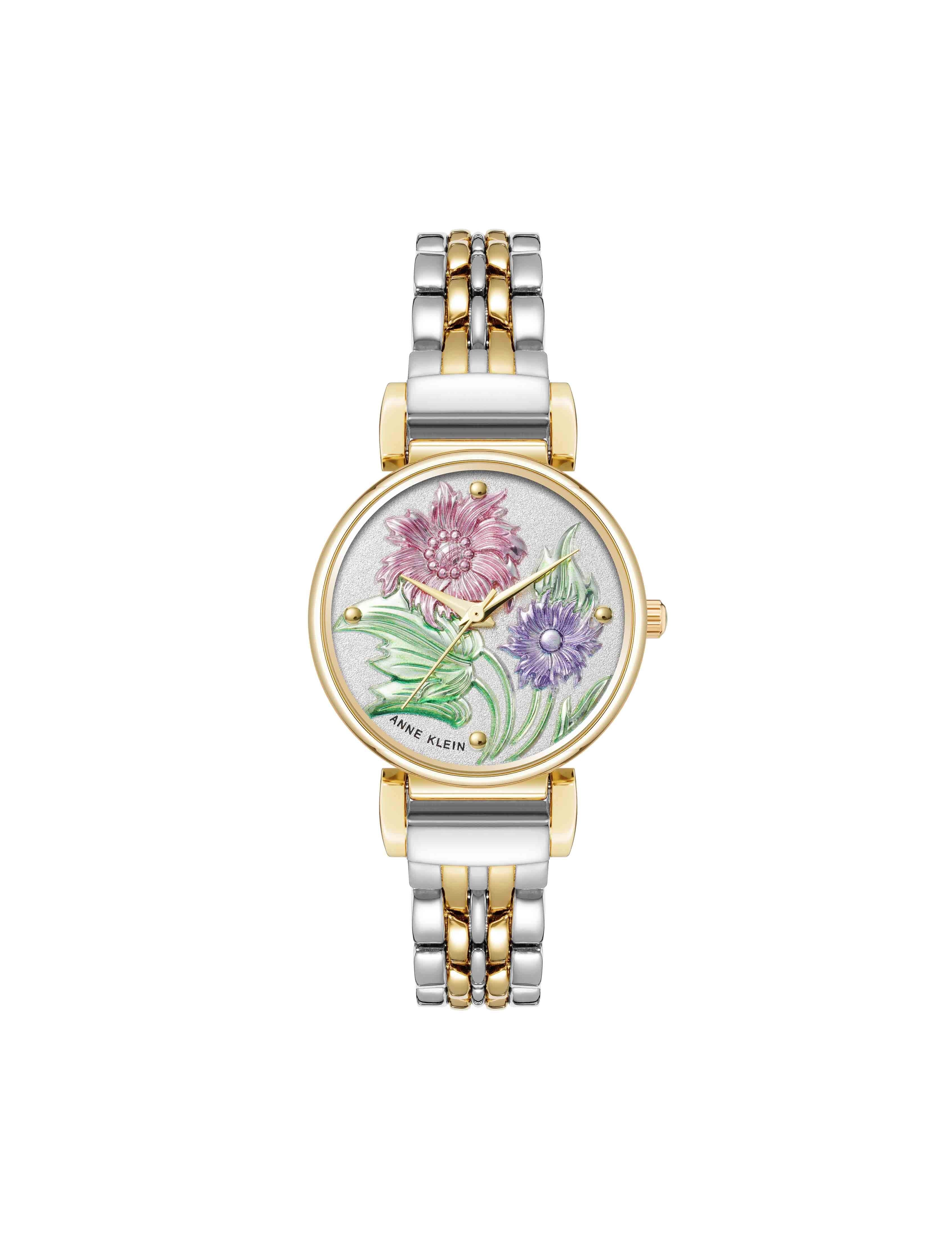Embossed Floral Pattern Dial Watch