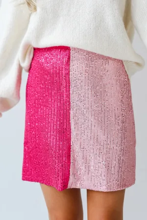 FINAL SALE - Ready To Sparkle Fuchsia Color Block Sequin Mini Skirt