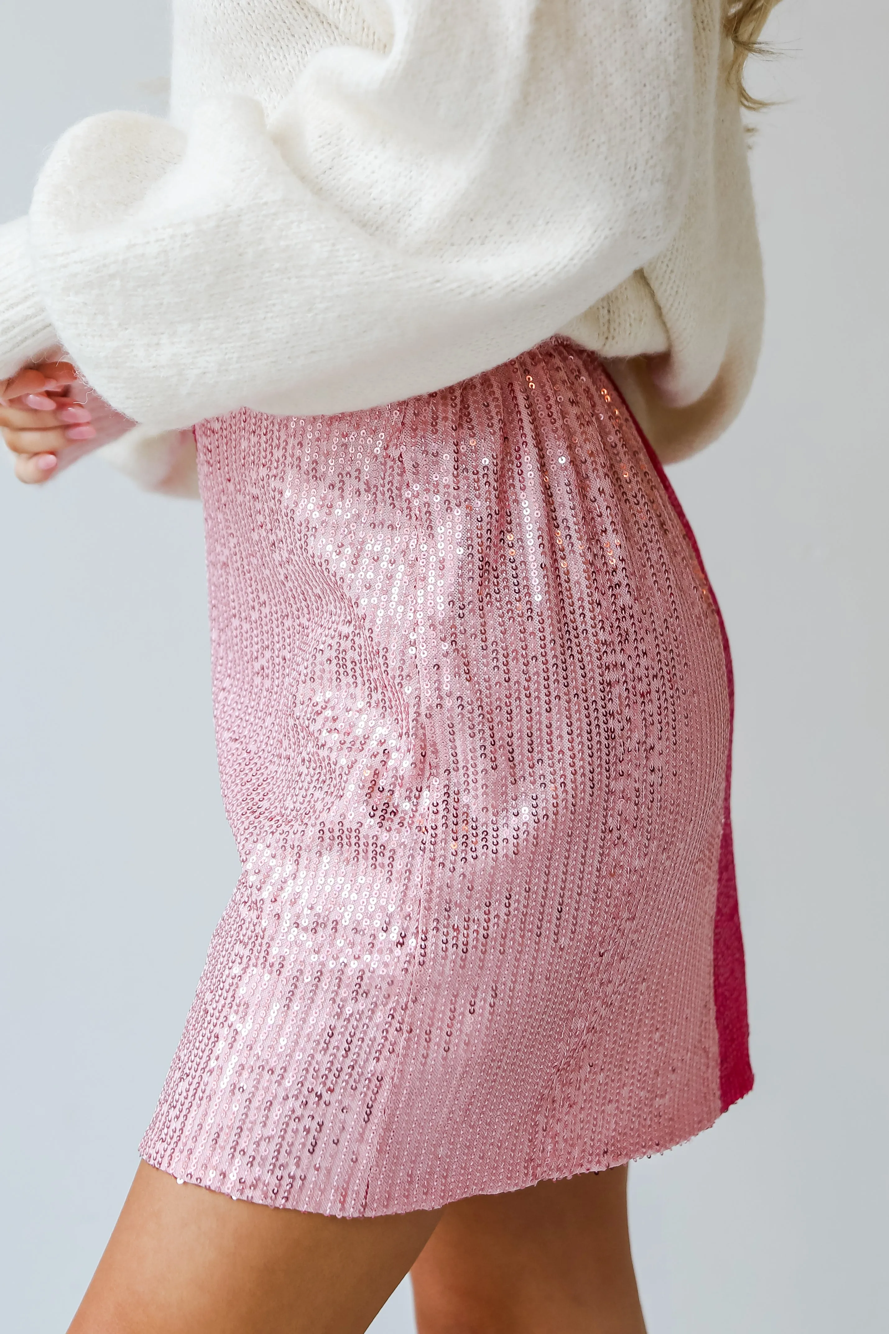 FINAL SALE - Ready To Sparkle Fuchsia Color Block Sequin Mini Skirt