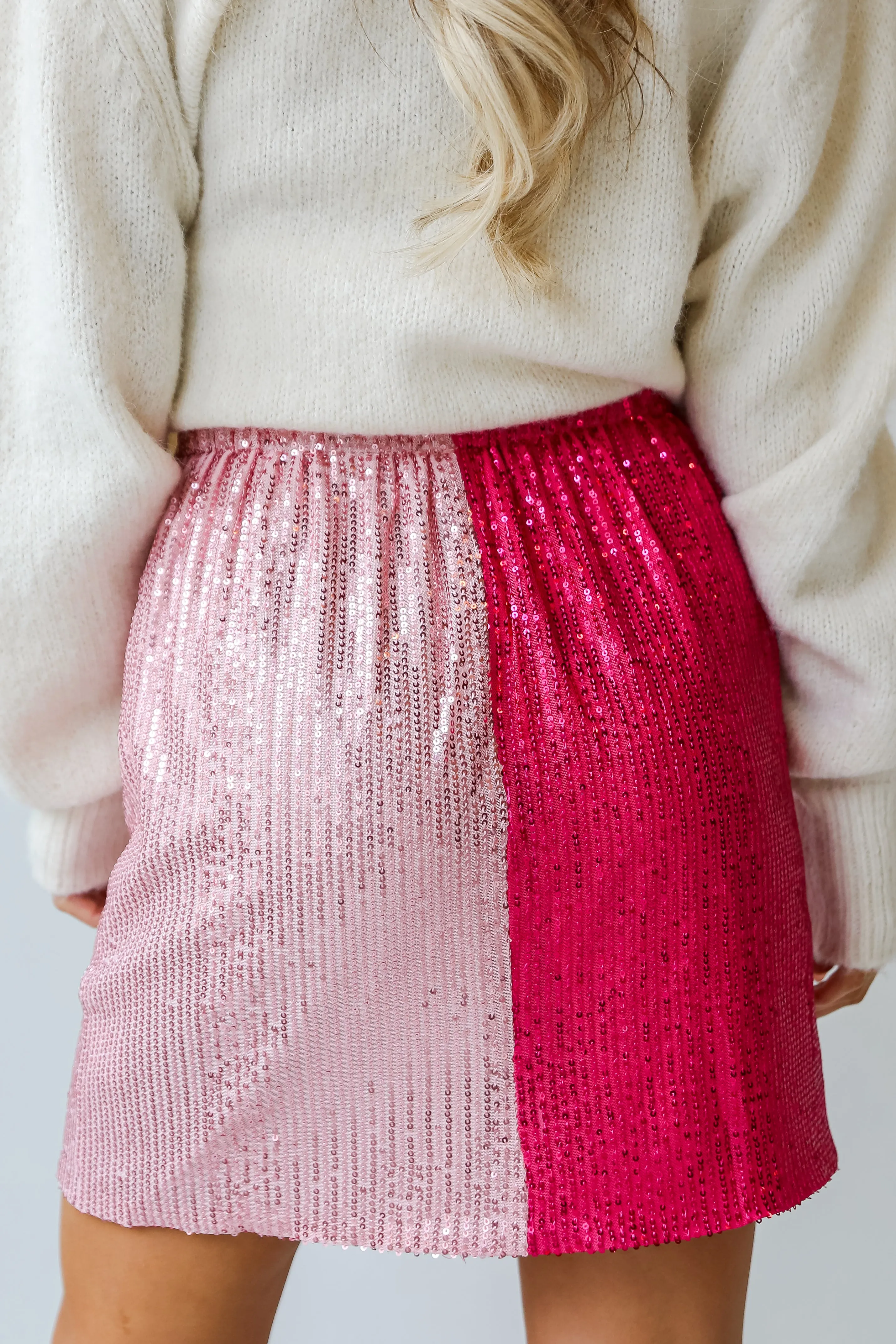 FINAL SALE - Ready To Sparkle Fuchsia Color Block Sequin Mini Skirt
