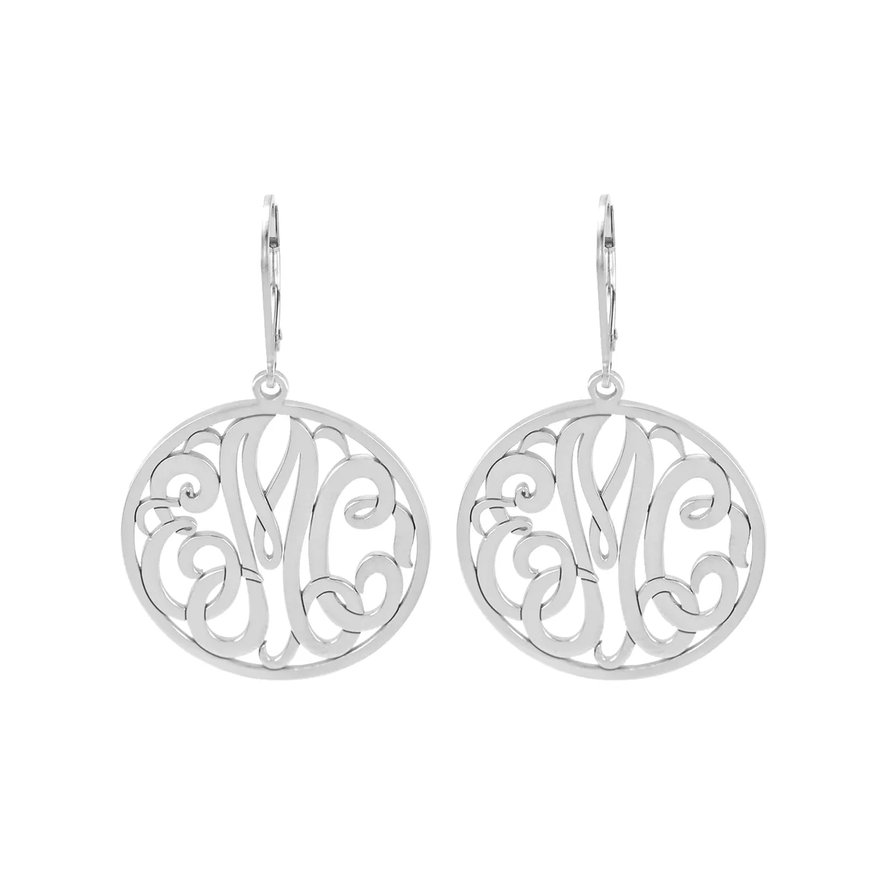 Fink's 25mm Classic Bordered Monogram Leverback Earrings