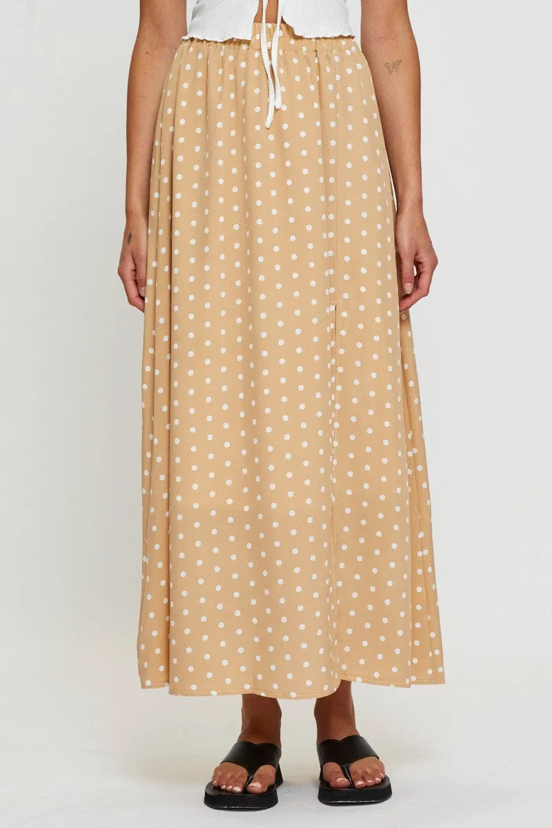 Polka Dot High Waist Front Slit Maxi Skirt