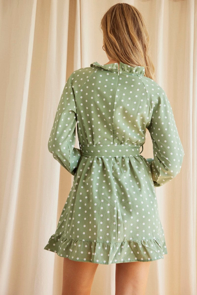 Polka Dot Mini Dress Long Sleeve