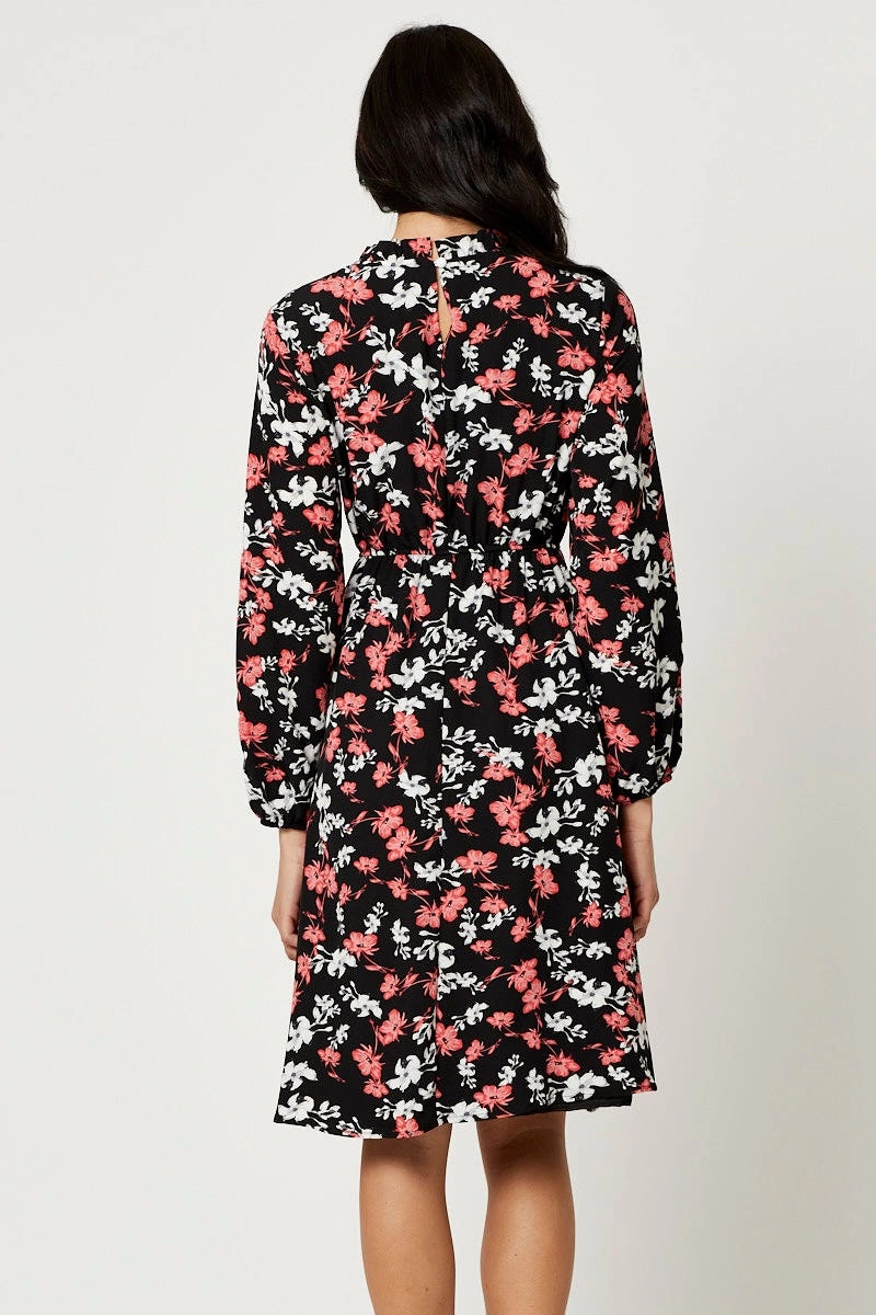 Print High Neck Floral Midi Dress