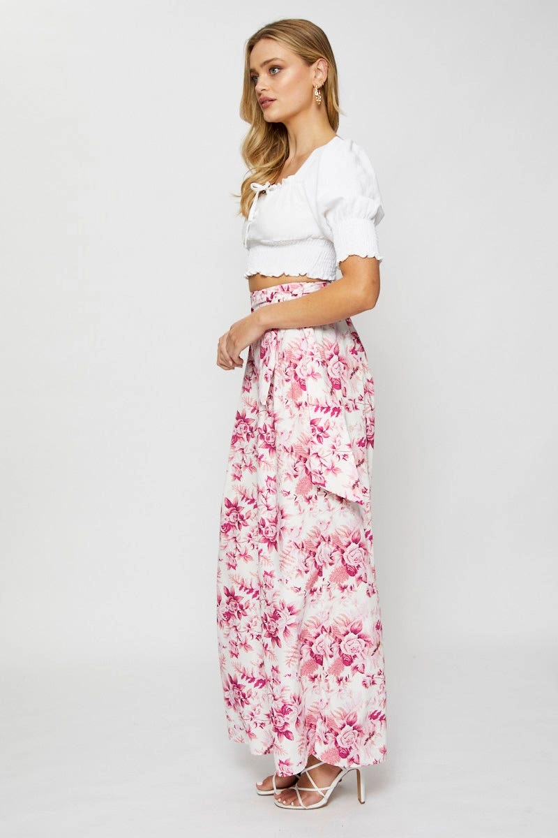 Print Wide Leg Pants High Rise
