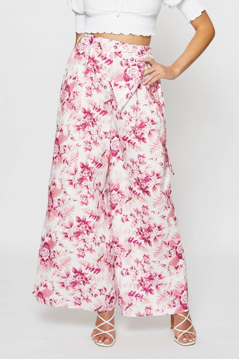 Print Wide Leg Pants High Rise