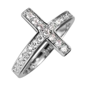 Reclining Cross Rhodium Ring