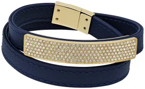 Swarovski Vio Navy Blue Leather 5120642 Gold Plated Clear Crystal Bracelet for Women