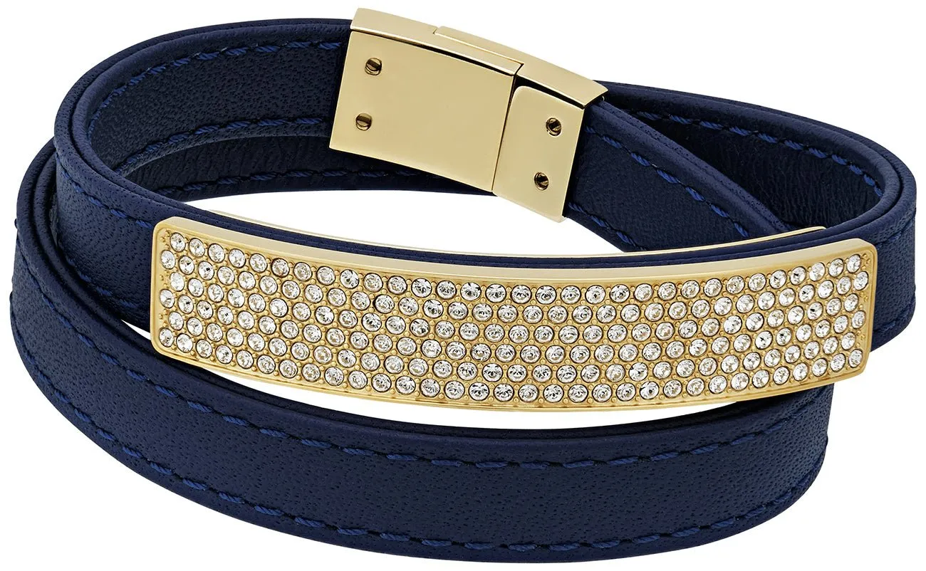 Swarovski Vio Navy Blue Leather 5120642 Gold Plated Clear Crystal Bracelet for Women