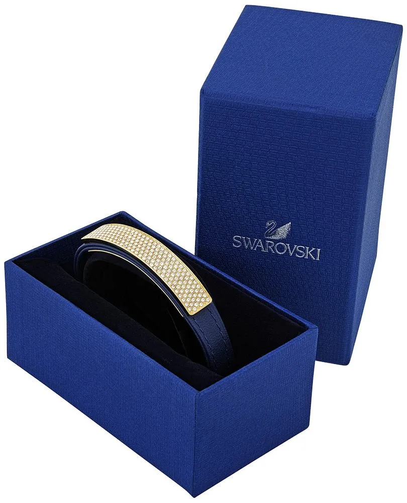 Swarovski Vio Navy Blue Leather 5120642 Gold Plated Clear Crystal Bracelet for Women