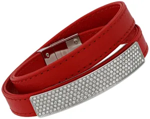 Swarovski Vio Red Leather 5120644 Stainless Steel Plaque Clear Crystal Bracelet for Women