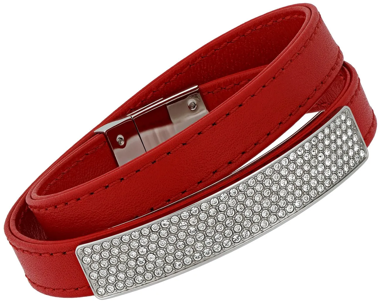 Swarovski Vio Red Leather 5120644 Stainless Steel Plaque Clear Crystal Bracelet for Women