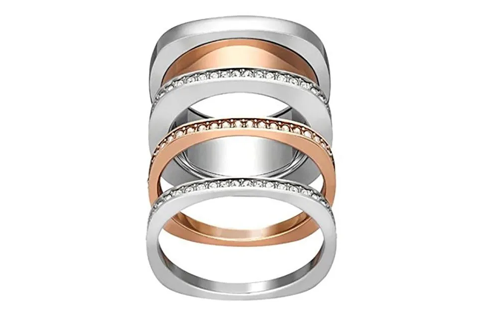 Swarovski Vio Rhodium & Rose Gold Plated Crystals Womens Ring Size 7 / 55 - 5152856