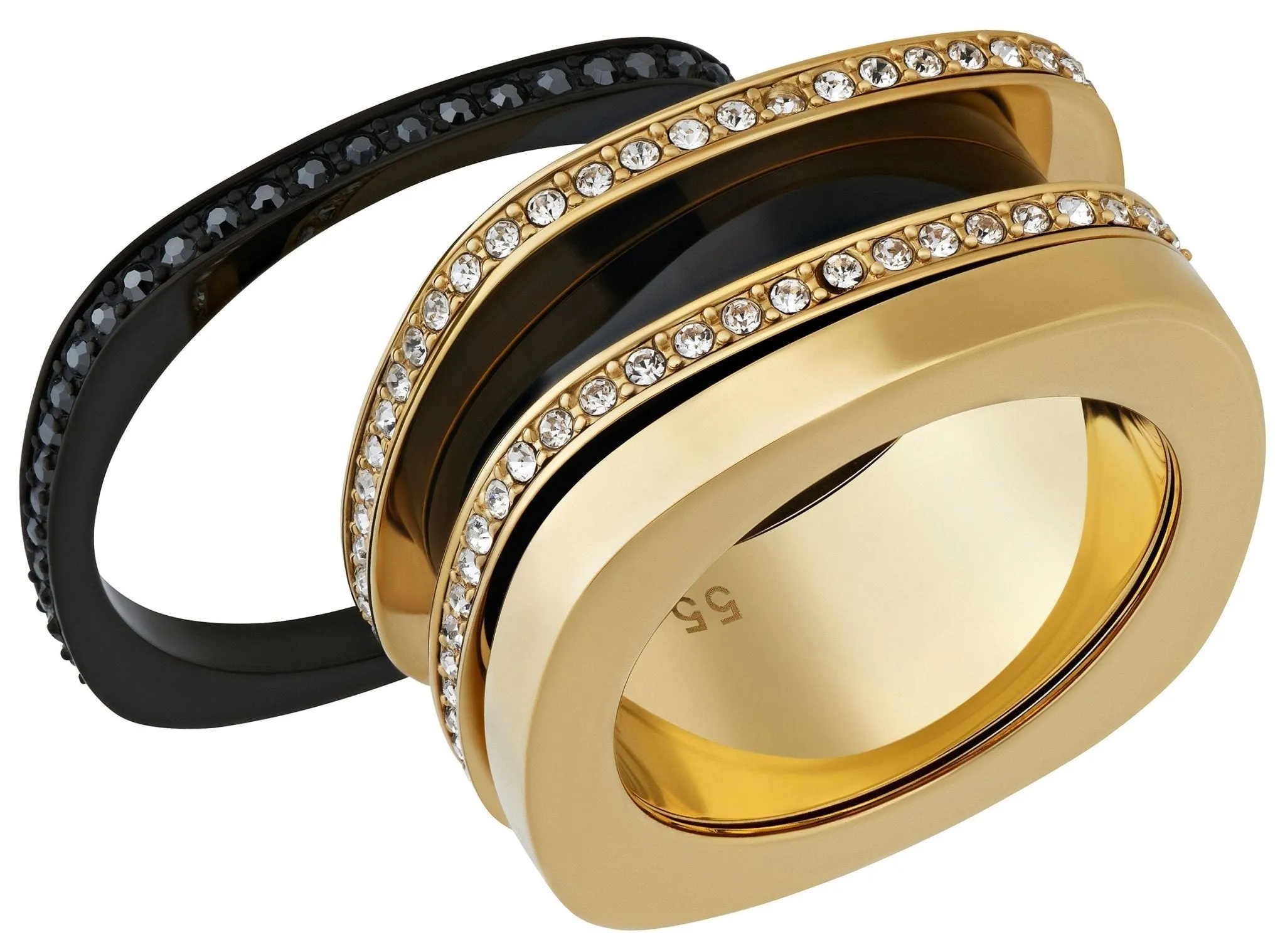 Swarovski Vio Yellow Gold Plated Black & Clear Crystal Pavé Womens Ring Size 7 / 55 - 5143854