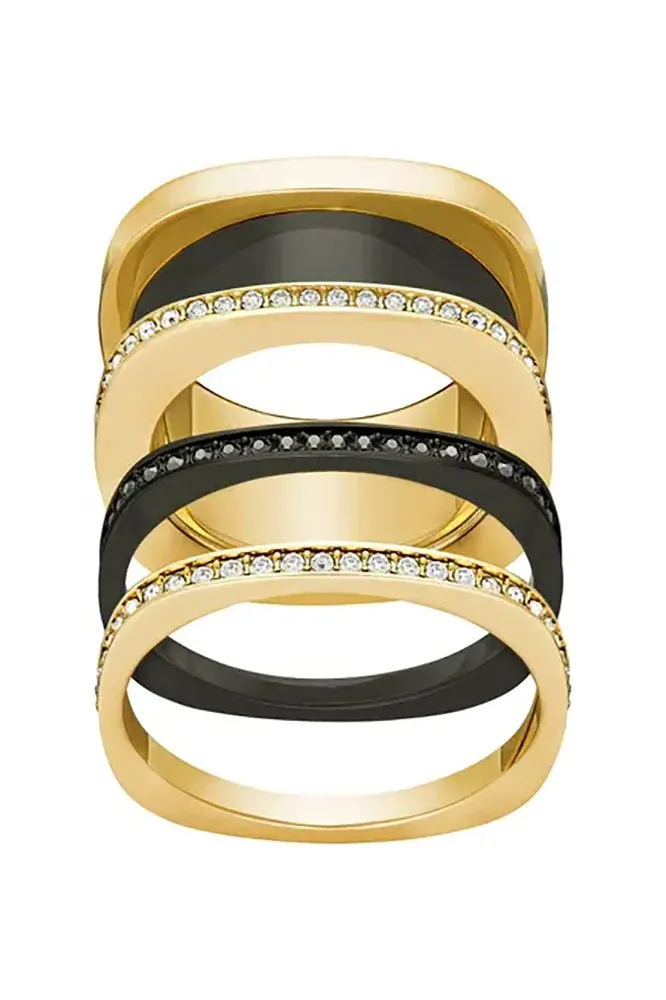 Swarovski Vio Yellow Gold Plated Black & Clear Crystal Pavé Womens Ring Size 7 / 55 - 5143854