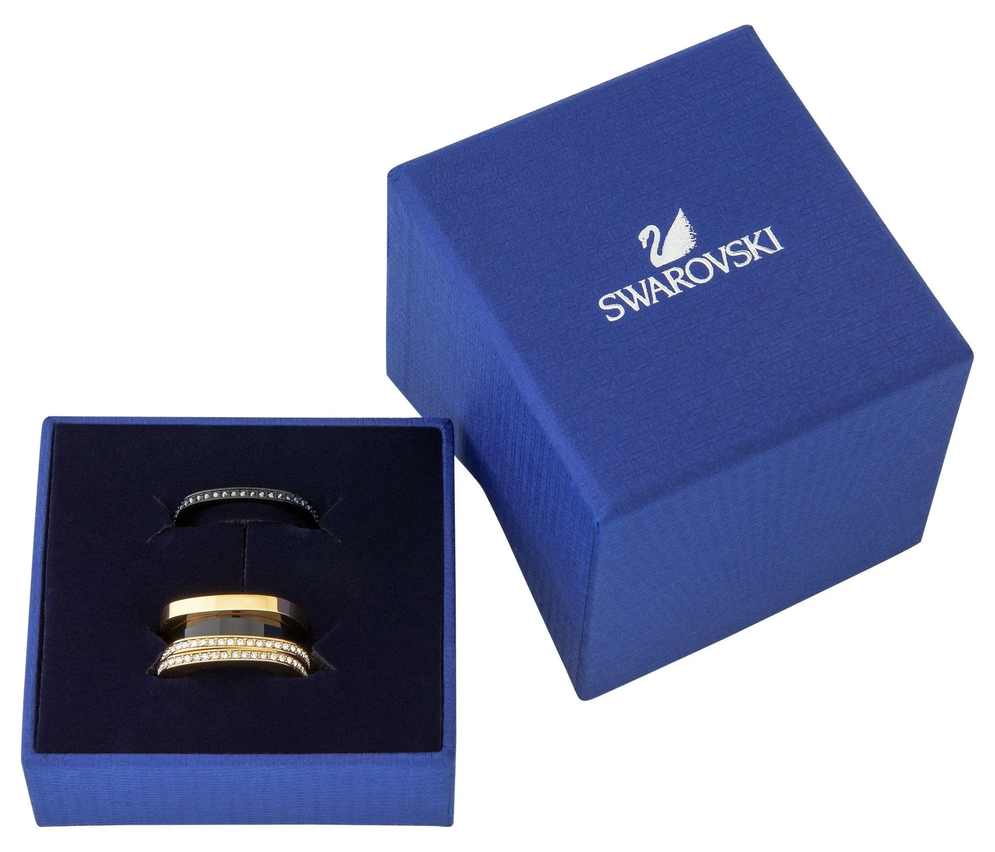 Swarovski Vio Yellow Gold Plated Black & Clear Crystal Pavé Womens Ring Size 7 / 55 - 5143854