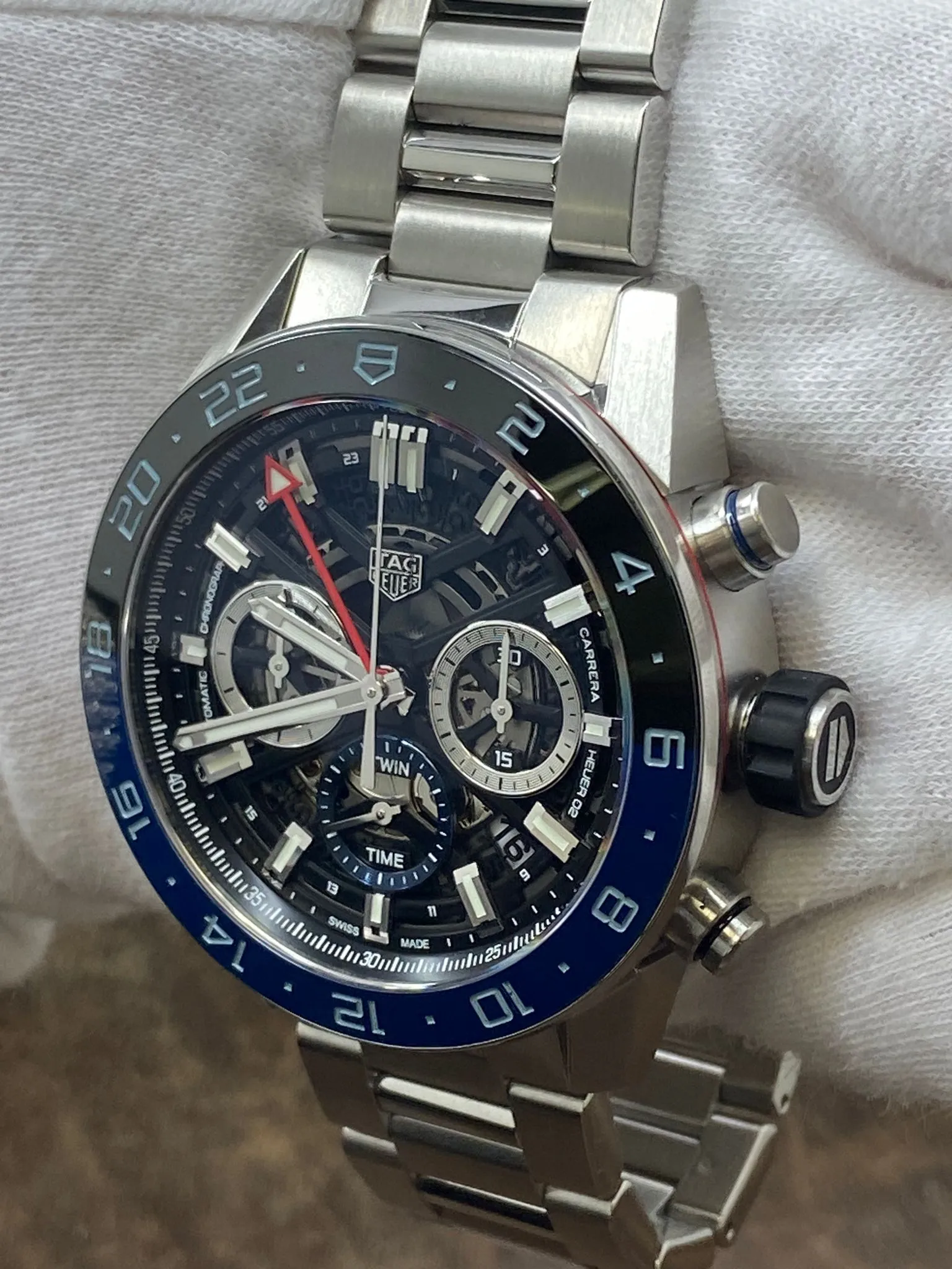 TAG Heuer Carrera Chronograph Twin-Time Cal 02 CBG2A1Z.BA0658 Skeleton Dial Automatic Men's Watch