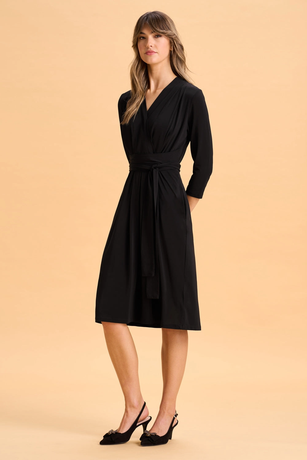Tie Waist Jersey Dress - Black