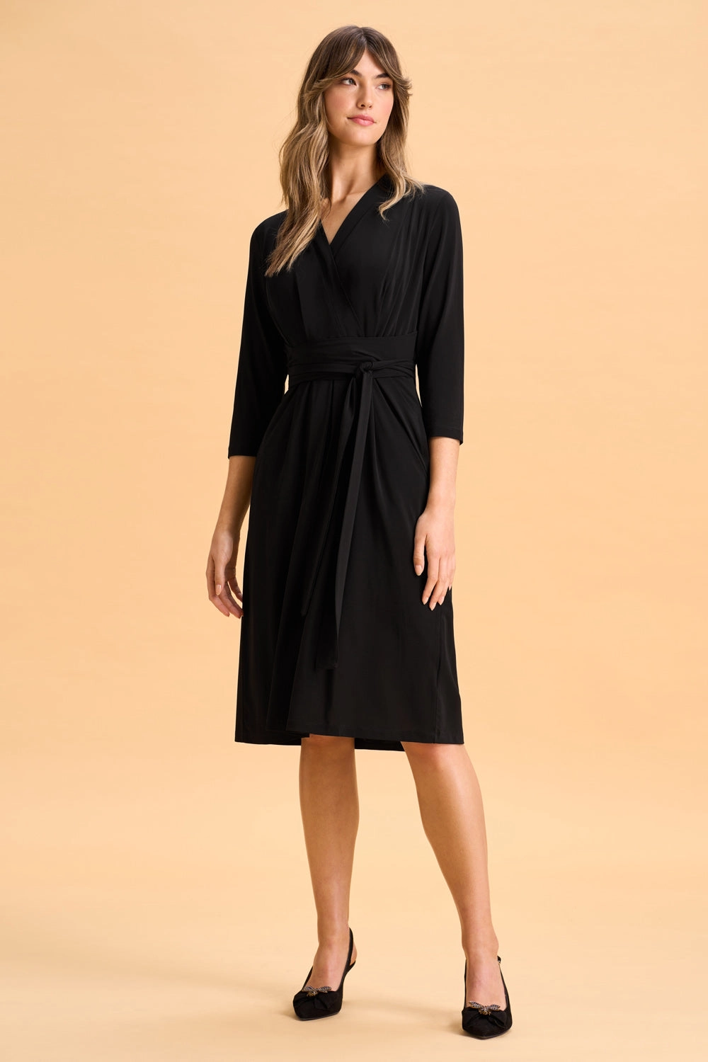 Tie Waist Jersey Dress - Black
