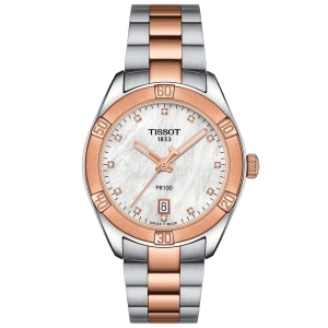 Tissot PR 100 Sport Chic 36mm MOP Diamond Dot Dial Rose Gold PVD Steel Ladies Quartz Watch T1019102211600