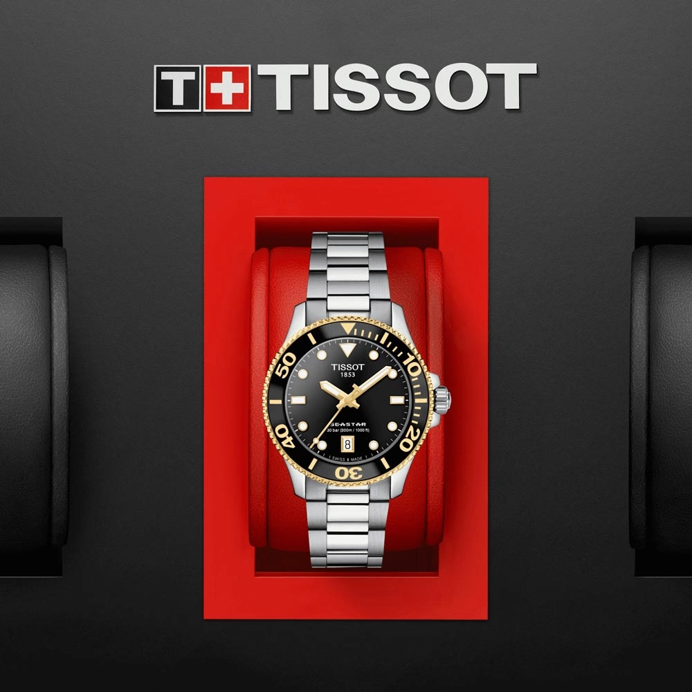 Tissot Seastar 1000 Black Dial 36mm Gold PVD Steel Quartz Watch T1202102105100