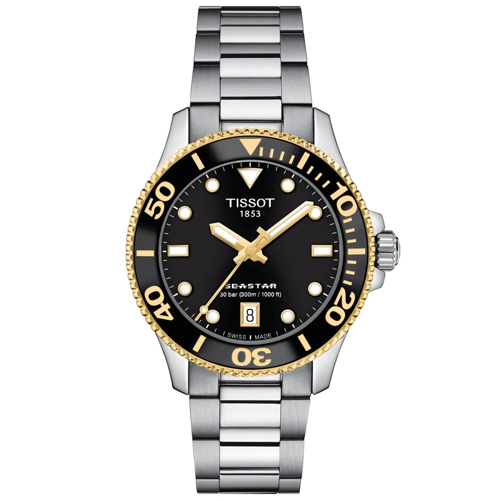 Tissot Seastar 1000 Black Dial 36mm Gold PVD Steel Quartz Watch T1202102105100