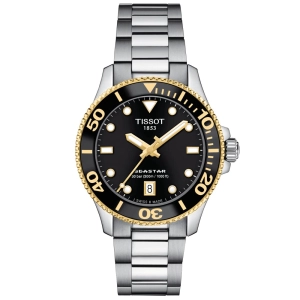 Tissot Seastar 1000 Black Dial 36mm Gold PVD Steel Quartz Watch T1202102105100