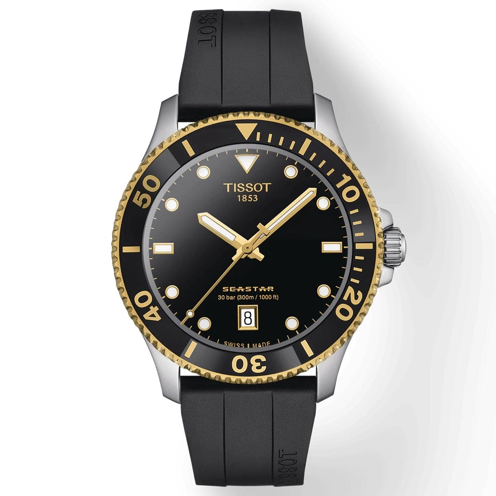 Tissot Seastar 1000 Black Dial 40mm Gold PVD Steel Quartz Watch T1204102705100