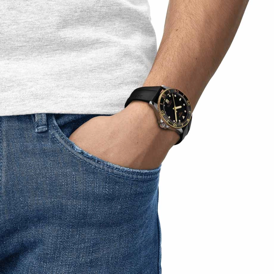 Tissot Seastar 1000 Black Dial 40mm Gold PVD Steel Quartz Watch T1204102705100