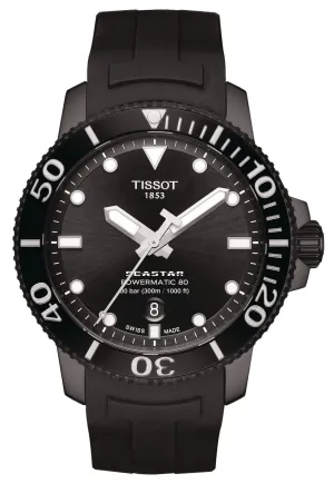 Tissot T-Sport Seastar 1000 Automatic Powermatic 80 Black PVD Black Dial Black Rubber Strap Date Divers Mens Watch T120.407.37.051.00