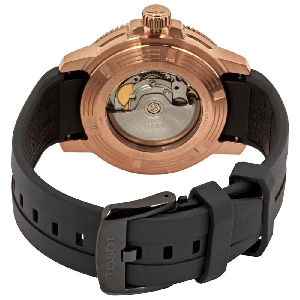 Tissot T-Sport Seastar 1000 Automatic Powermatic 80 Rose Gold PVD Black Dial Black Rubber Strap Date Divers Mens Watch T120.407.37.051.01