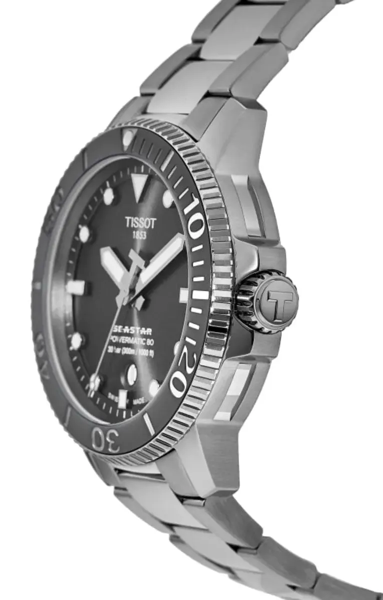 Tissot T-Sport Seastar 1000 Automatic Powermatic 80 Stainless Steel Gray Dial Date Divers Mens Watch T120.407.11.081.01