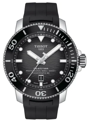 Tissot T-Sport Seastar 2000 Professional Powermatic 80 Automatic Gray Dial Black Rubber Strap Date Divers Mens Watch T120.607.17.441.00