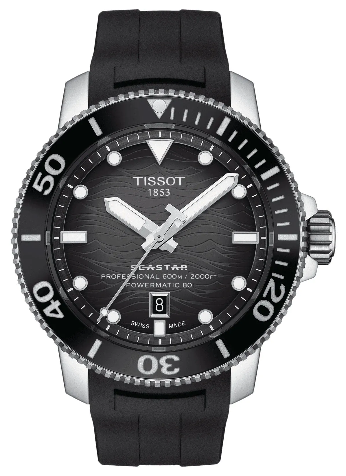 Tissot T-Sport Seastar 2000 Professional Powermatic 80 Automatic Gray Dial Black Rubber Strap Date Divers Mens Watch T120.607.17.441.00