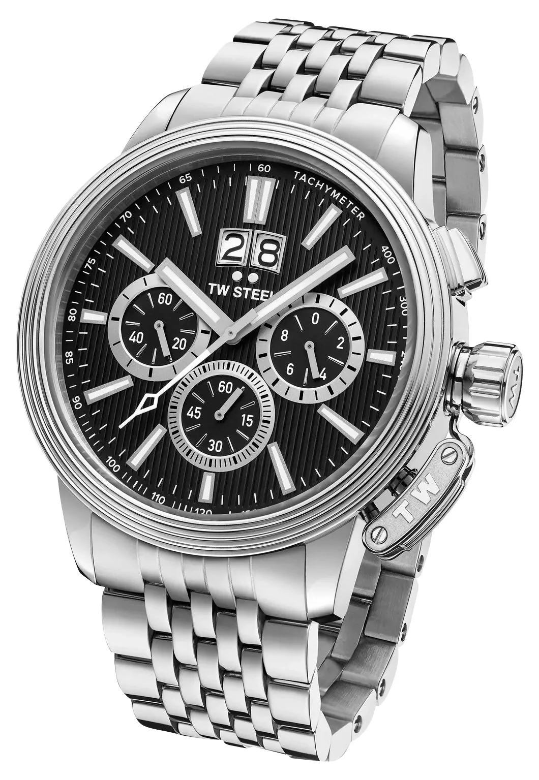 TW Steel CEO Adesso Chronograph Stainless Steel Black Dial Date Quartz Mens Watch CE7020