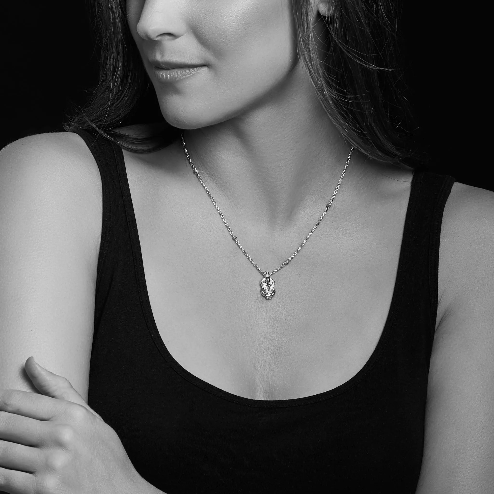 Two Tone Knot Diamond Pendant Necklace