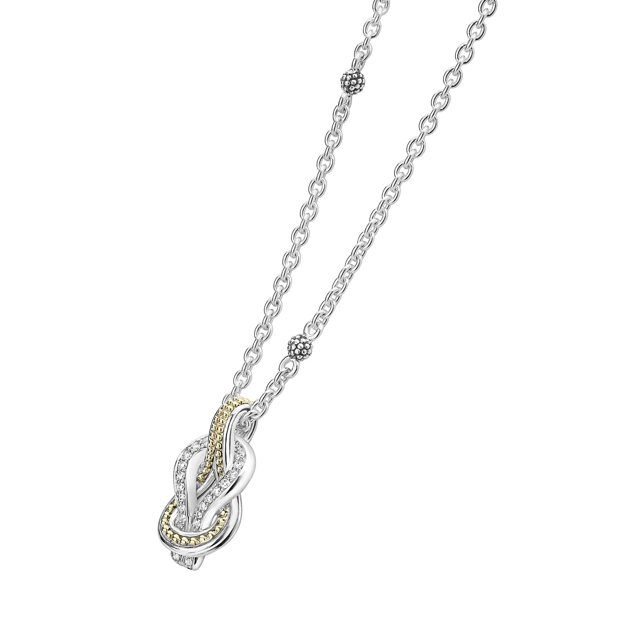 Two Tone Knot Diamond Pendant Necklace