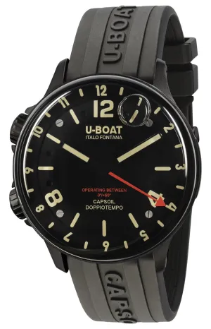 U-Boat Capsoil Doppiotempo Black DLC Steel Black Dial Black Rubber Strap Swiss Electro-mechanical Mens Watch 8770