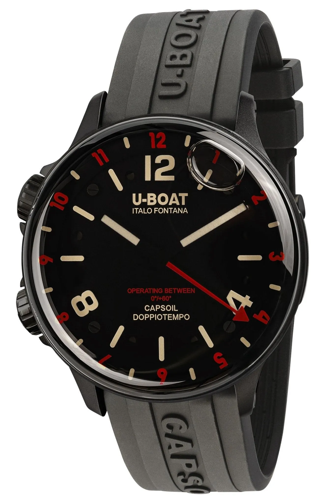 U-Boat Capsoil Doppiotempo Black DLC Steel Black Dial Black Rubber Strap Swiss Electro-mechanical Mens Watch 8841