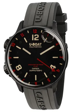 U-Boat Capsoil Doppiotempo Black DLC Steel Black Dial Black Rubber Strap Swiss Electro-mechanical Mens Watch 8841
