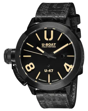 U-Boat Classico U-47 AB1 Automatic Black PVD Black Dial Black Leather Strap Date Mens Watch 9160